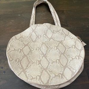 Round snake print bag, brown/ tan / cream combo